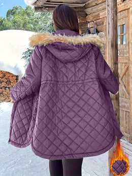 jkthpu-45 Elegant Plus Size FleeceLined Hooded Winter Jacket