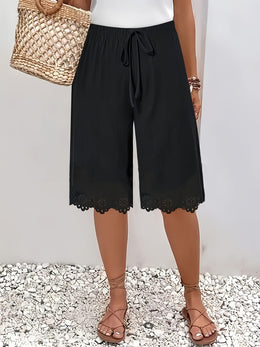 jkthpu-45 Elegant Plus Size Floral Edge Commuter Pants