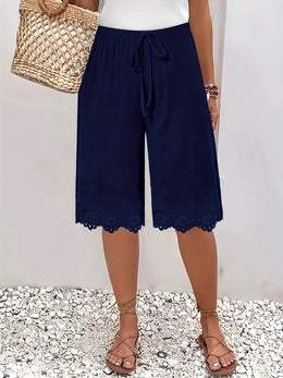 jkthpu-45 Elegant Plus Size Floral Edge Commuter Pants