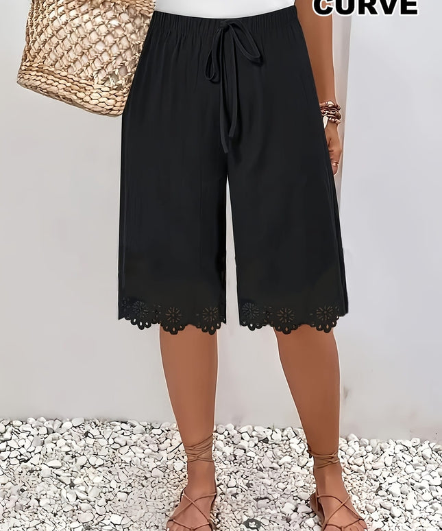 jkthpu-45 Elegant Plus Size Floral Edge Commuter Pants