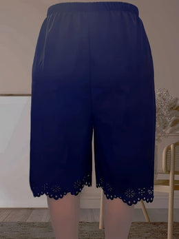jkthpu-45 Elegant Plus Size Floral Edge Commuter Pants
