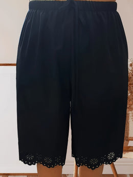 jkthpu-45 Elegant Plus Size Floral Edge Commuter Pants