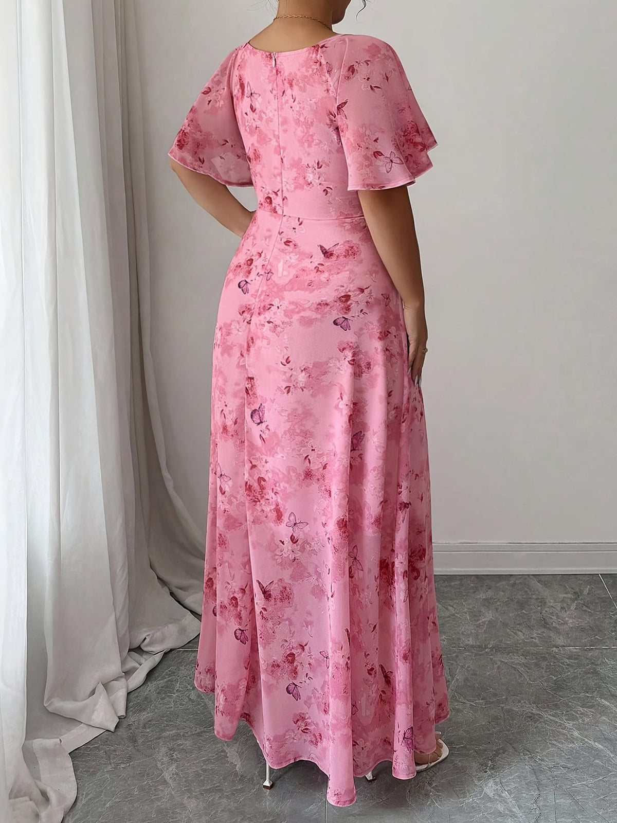jkthpu-45 Elegant Plus Size Floral Maxi Dress Formal  Casual