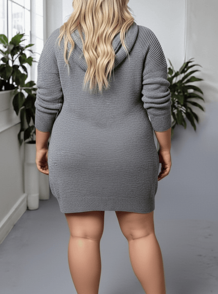 jkthpu-45 Elegant Plus Size Hooded LaceUp Sweater Dress