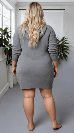 jkthpu-45 Elegant Plus Size Hooded LaceUp Sweater Dress