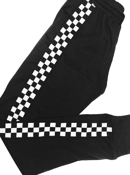 jkthpu-45 Elegant Plus Size Jogger Sweatpants with Side Checkered Pockets