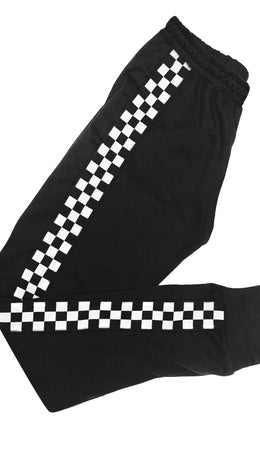 jkthpu-45 Elegant Plus Size Jogger Sweatpants with Side Checkered Pockets