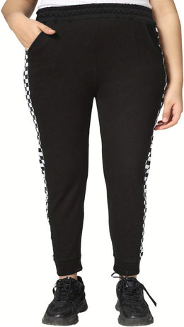 jkthpu-45 Elegant Plus Size Jogger Sweatpants with Side Checkered Pockets