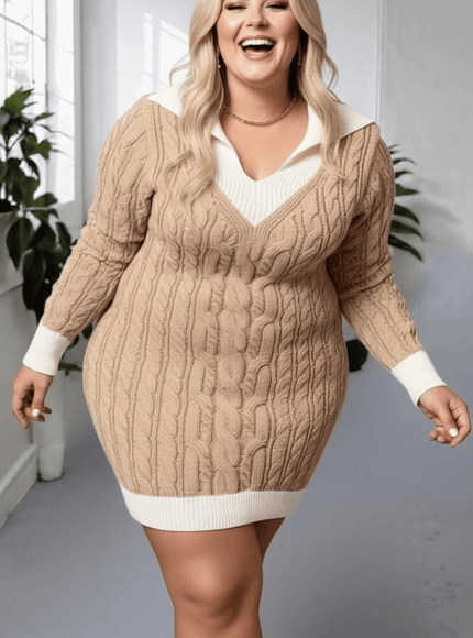jkthpu-45 Elegant Plus Size Knit Hollowed Dress Gift