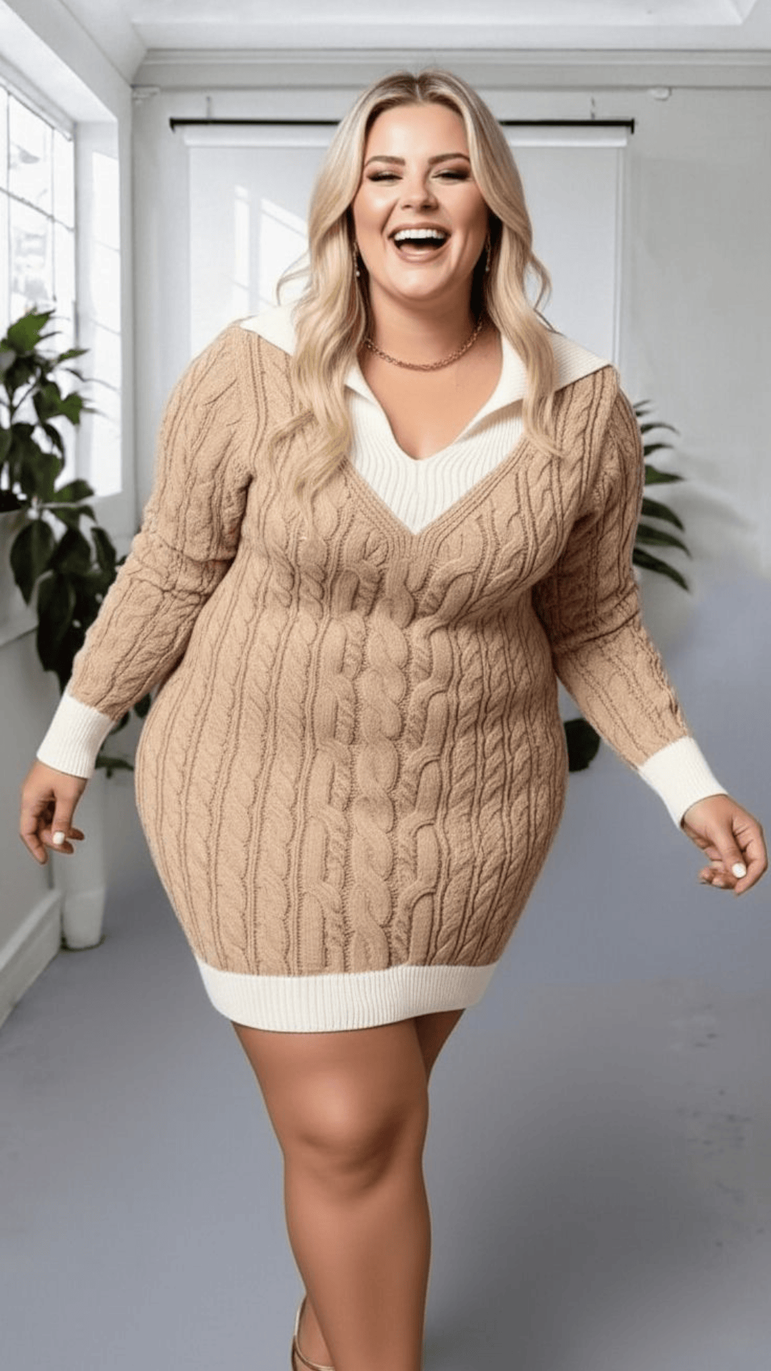 jkthpu-45 Elegant Plus Size Knit Hollowed Dress Gift
