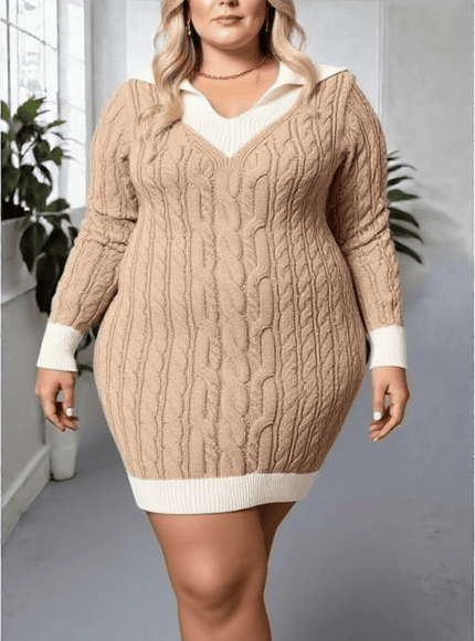 jkthpu-45 Elegant Plus Size Knit Hollowed Dress Gift