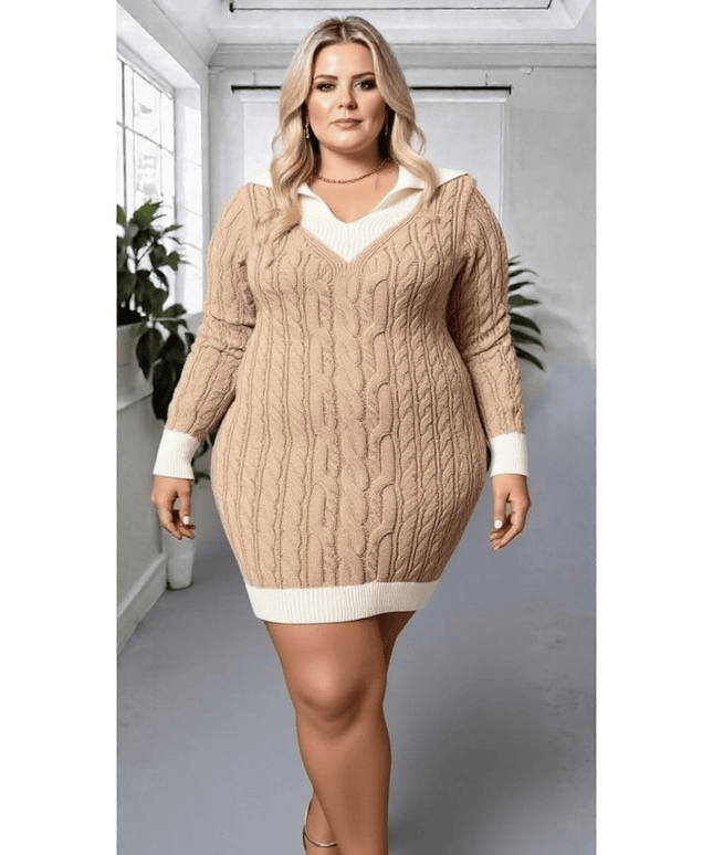 jkthpu-45 Elegant Plus Size Knit Hollowed Dress Gift