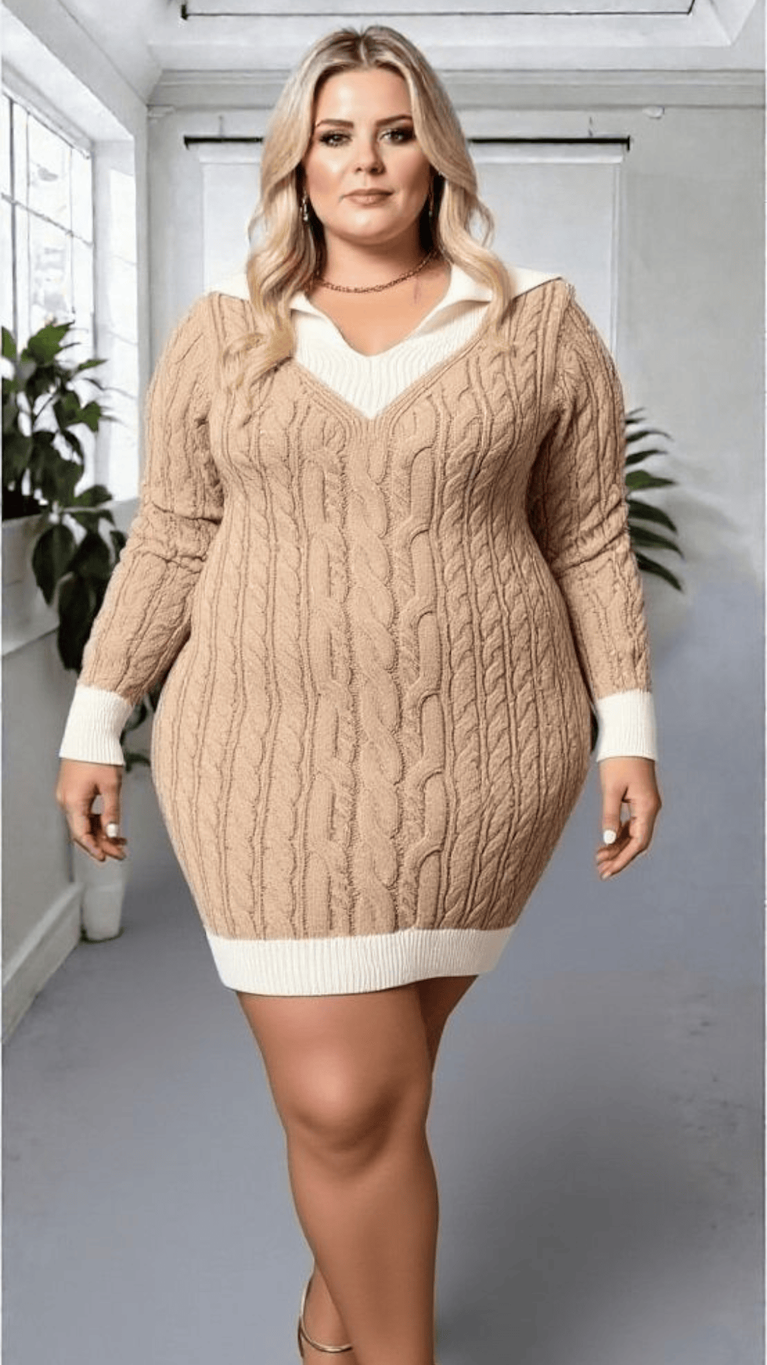 jkthpu-45 Elegant Plus Size Knit Hollowed Dress Gift