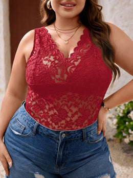jkthpu-45 Elegant Plus Size Lace Cami Stretch VNeck Blouse