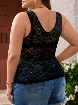 jkthpu-45 Elegant Plus Size Lace Cami Stretch VNeck Blouse