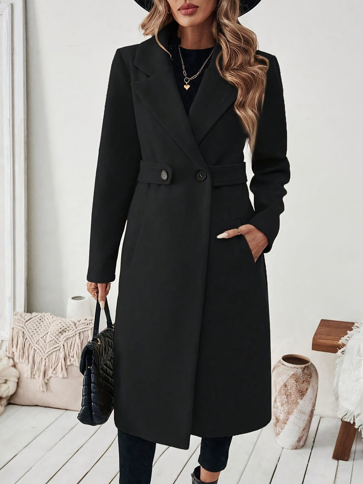 jkthpu-45 Elegant Plus Size Long Coat Chic FallWinter Formal  Casual