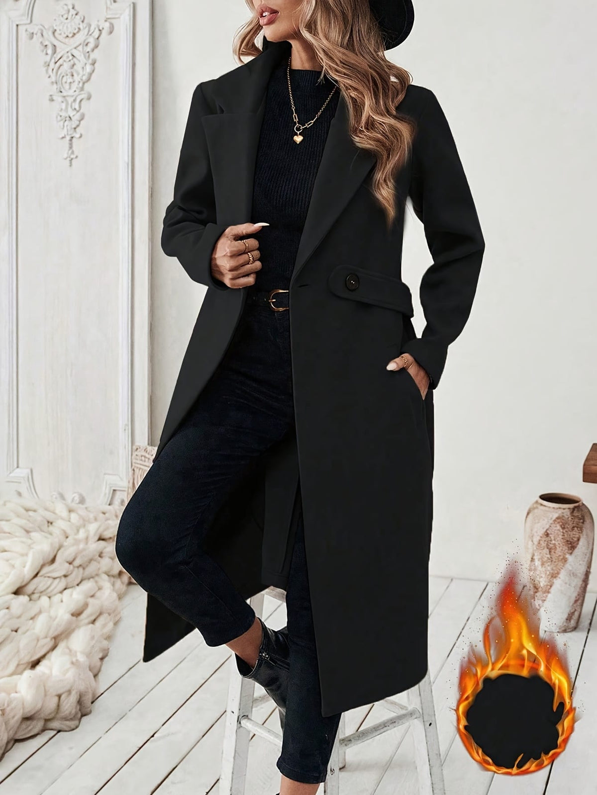 jkthpu-45 Elegant Plus Size Long Coat Chic FallWinter Formal  Casual