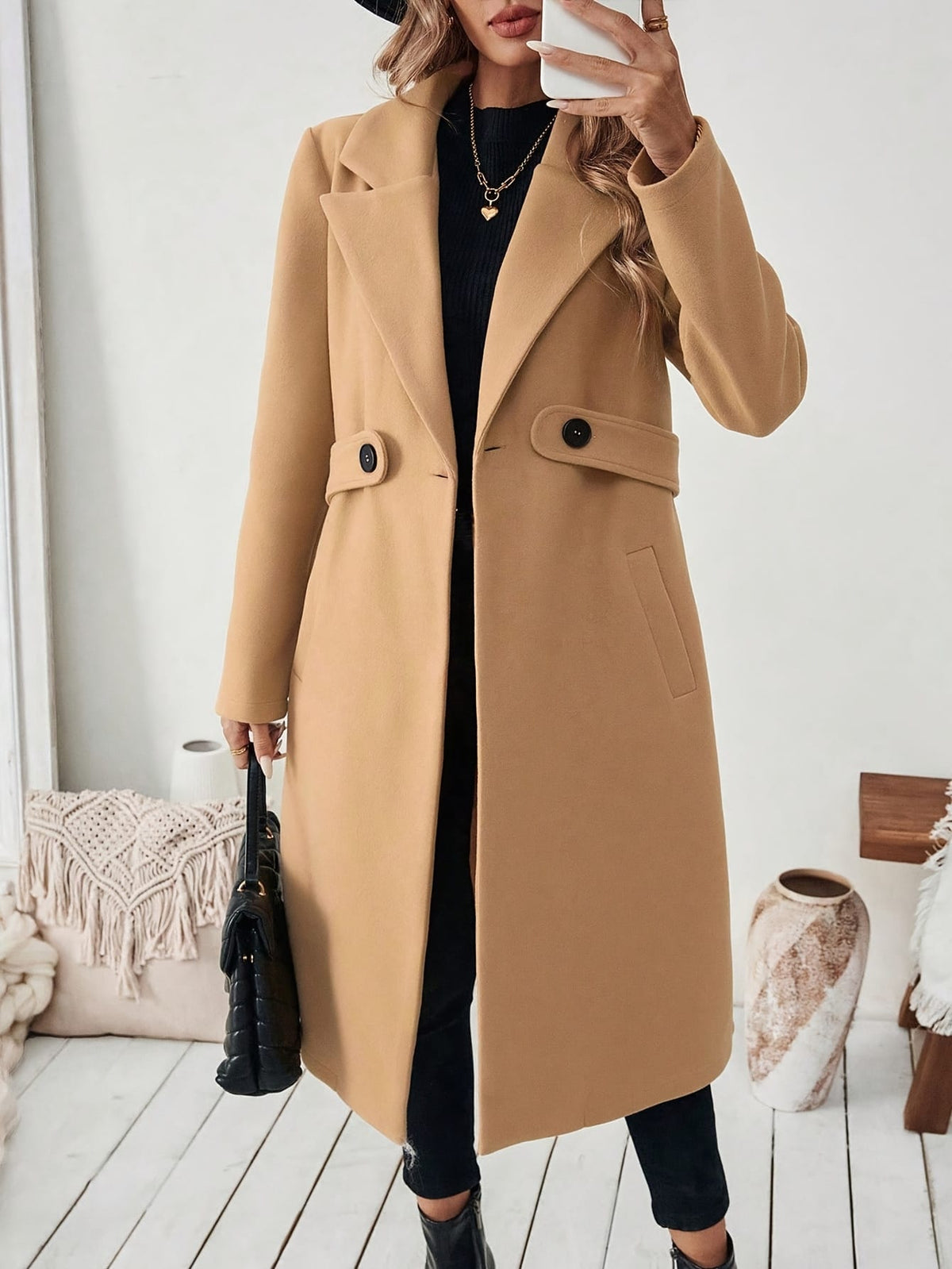 jkthpu-45 Elegant Plus Size Long Coat Chic FallWinter Formal  Casual