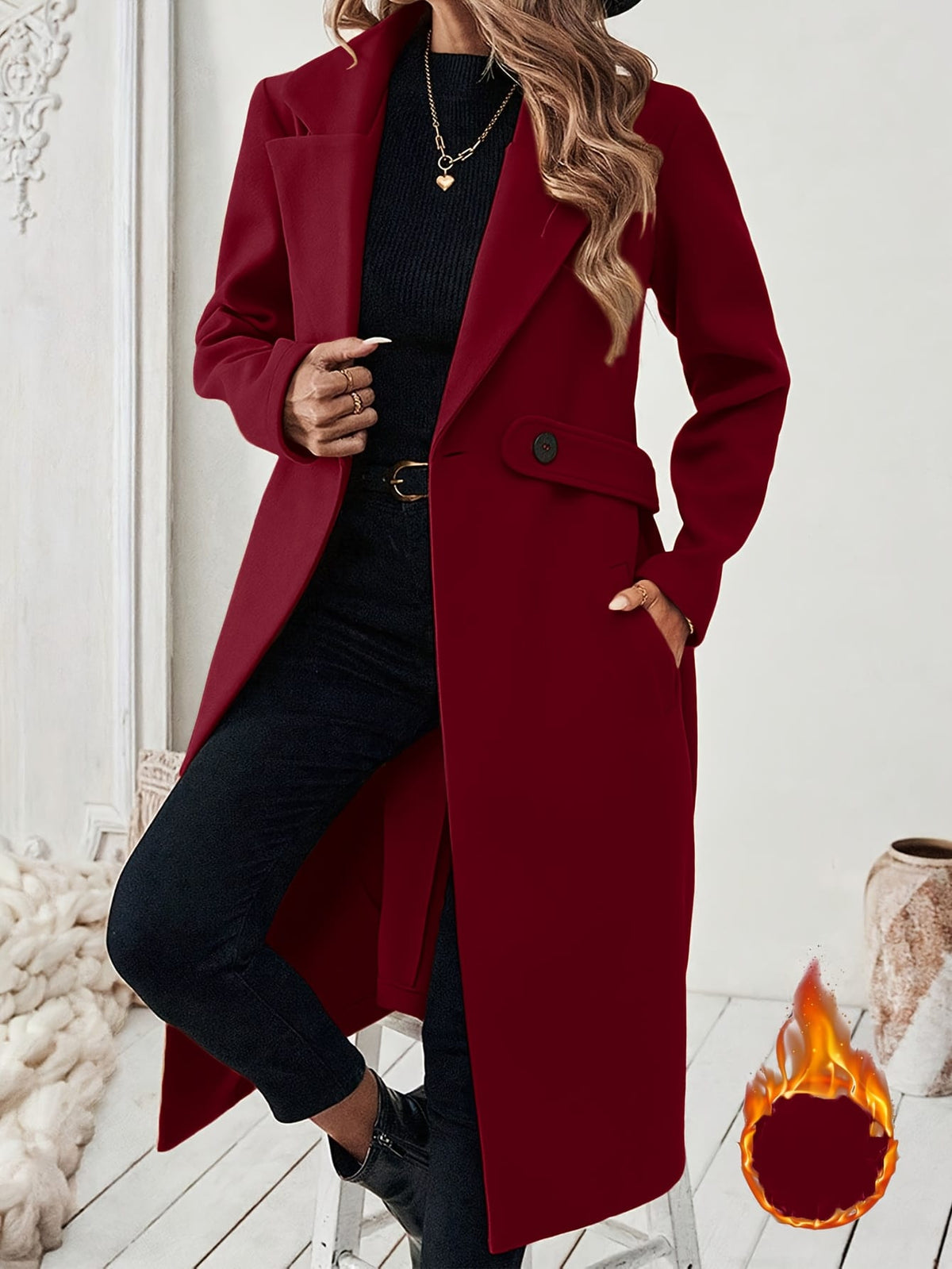jkthpu-45 Elegant Plus Size Long Coat Chic FallWinter Formal  Casual