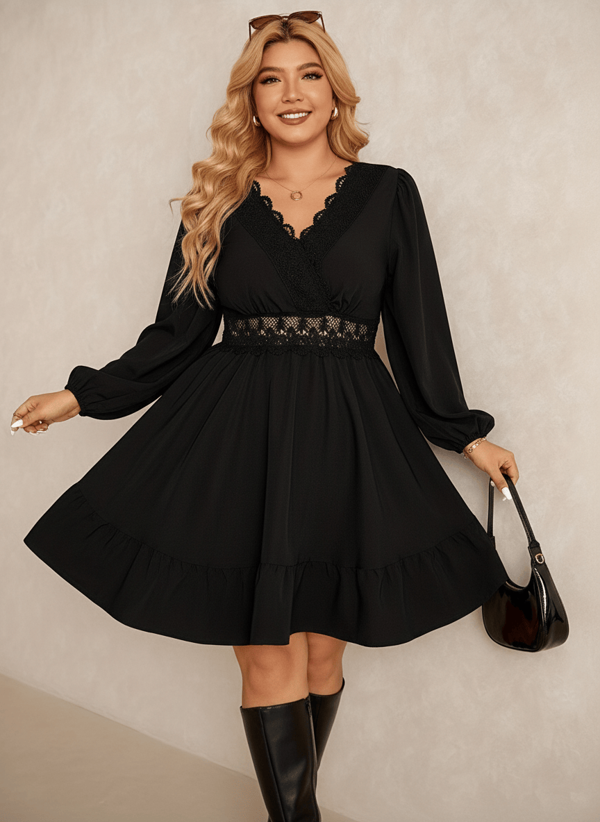 jkthpu-45 Elegant Plus Size Long Sleeve Dress