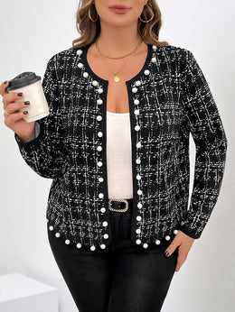 jkthpu-45 Elegant Plus Size NoCollar Open Front Blazer Jacket