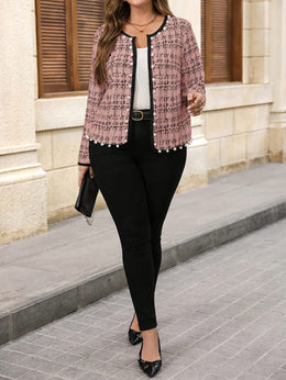 jkthpu-45 Elegant Plus Size NoCollar Open Front Blazer Jacket