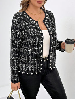 jkthpu-45 Elegant Plus Size NoCollar Open Front Blazer Jacket