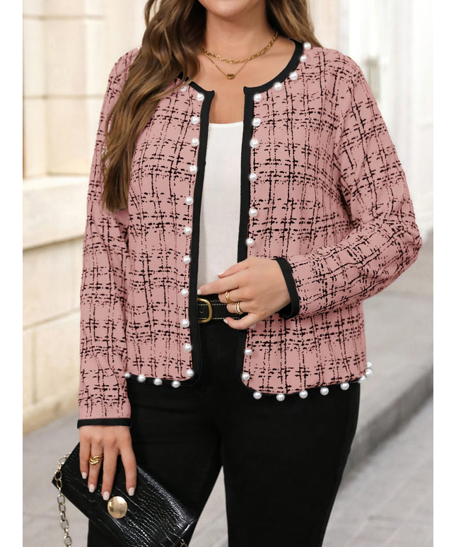 jkthpu-45 Elegant Plus Size NoCollar Open Front Blazer Jacket