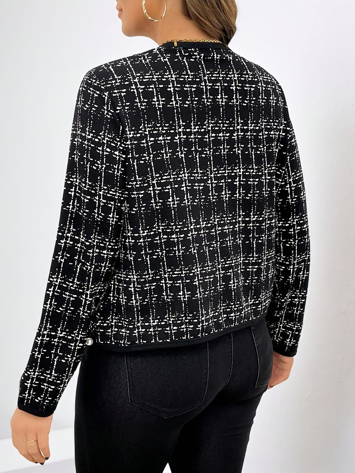 jkthpu-45 Elegant Plus Size NoCollar Open Front Blazer Jacket
