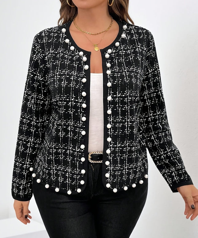 jkthpu-45 Elegant Plus Size NoCollar Open Front Blazer Jacket