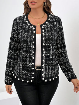 jkthpu-45 Elegant Plus Size NoCollar Open Front Blazer Jacket