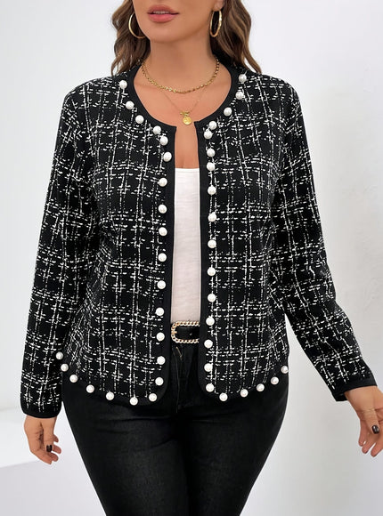 jkthpu-45 Elegant Plus Size NoCollar Open Front Blazer Jacket