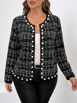 jkthpu-45 Elegant Plus Size NoCollar Open Front Blazer Jacket