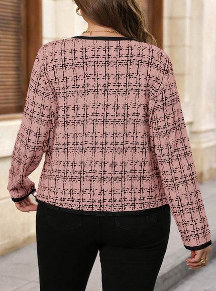 jkthpu-45 Elegant Plus Size NoCollar Open Front Blazer Jacket