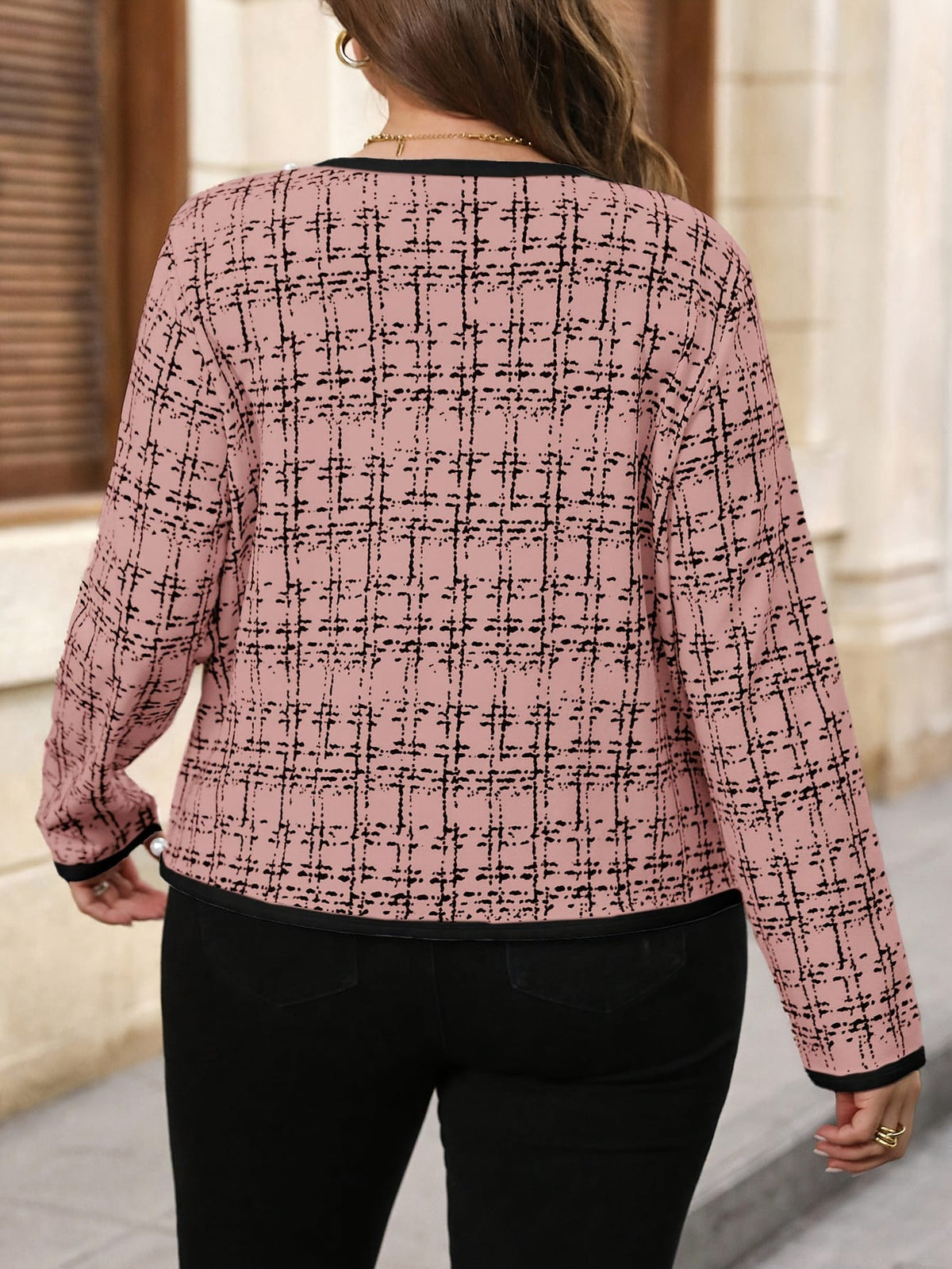 jkthpu-45 Elegant Plus Size NoCollar Open Front Blazer Jacket