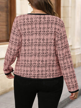 jkthpu-45 Elegant Plus Size NoCollar Open Front Blazer Jacket