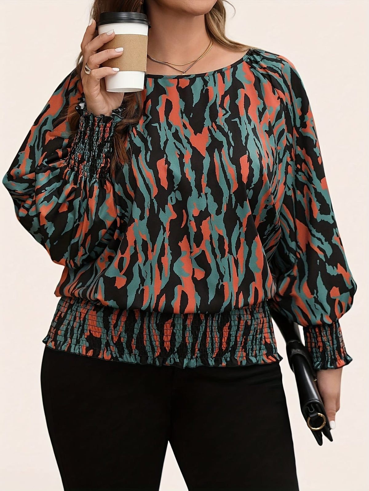 jkthpu-45 Elegant Plus Size NonSeeThrough Long Sleeve Blouse