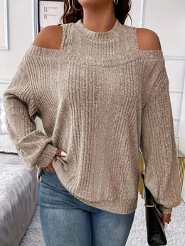 jkthpu-45 Elegant Plus Size Solid Long Sleeve Knit Tee