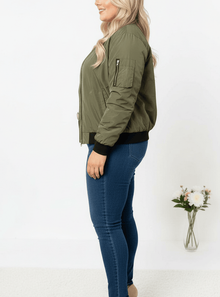 jkthpu-45 Elegant Plus Size Stand Collar Zipper Jacket