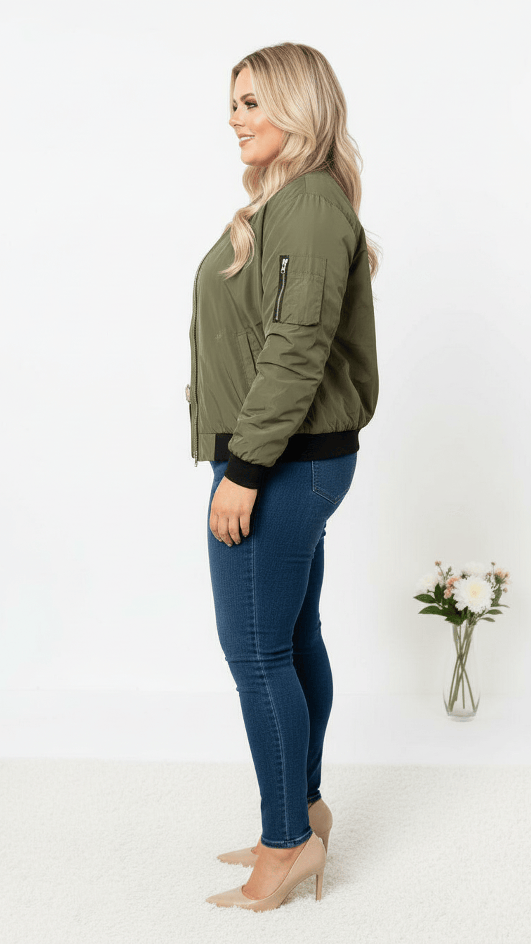 jkthpu-45 Elegant Plus Size Stand Collar Zipper Jacket