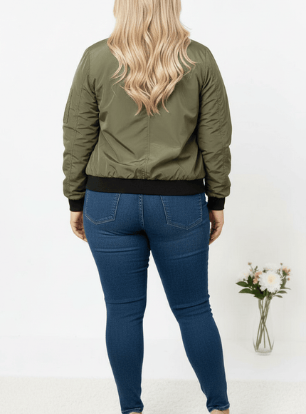 jkthpu-45 Elegant Plus Size Stand Collar Zipper Jacket