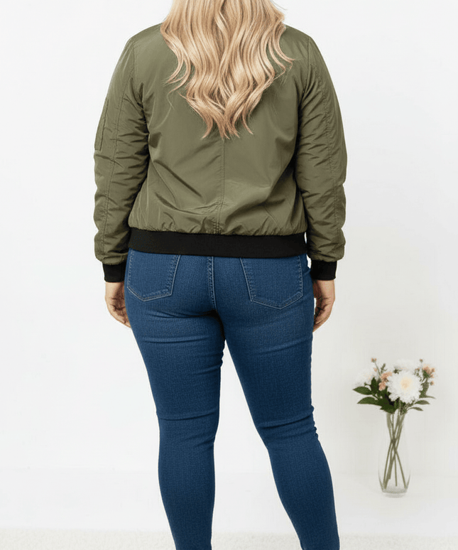 jkthpu-45 Elegant Plus Size Stand Collar Zipper Jacket