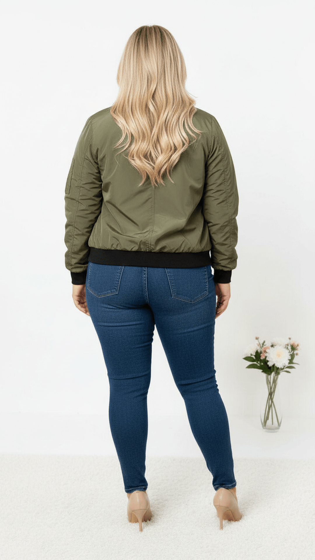jkthpu-45 Elegant Plus Size Stand Collar Zipper Jacket