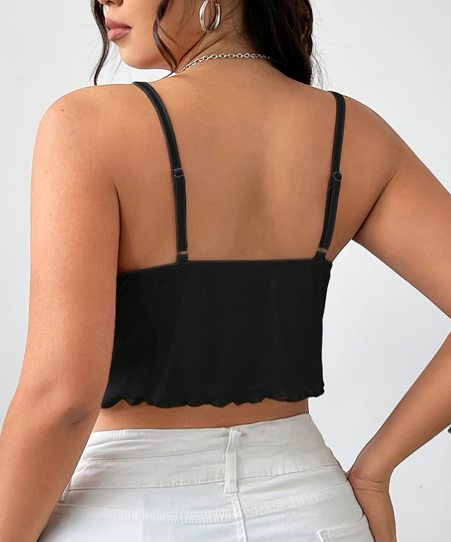 jkthpu-45 Elegant Plus Size Twist Front Cami  Black Low Neck
