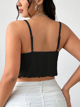 jkthpu-45 Elegant Plus Size Twist Front Cami  Black Low Neck