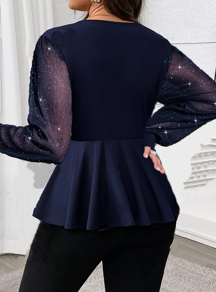 jkthpu-45 Elegant Plus Size VNeck Blouse Lantern Sleeves Versatile