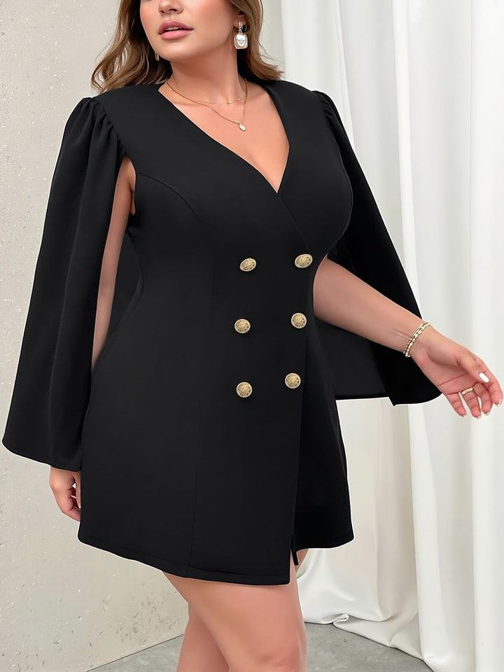 Elegant Plus Size VNeck Cape Sleeve Blazer Dress