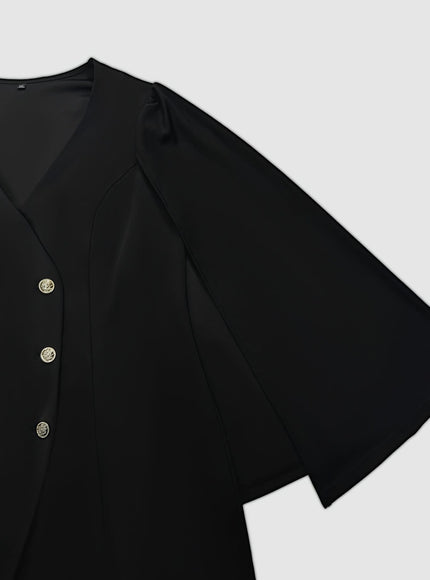 jkthpu-45 Elegant Plus Size VNeck Cape Sleeve Blazer Dress