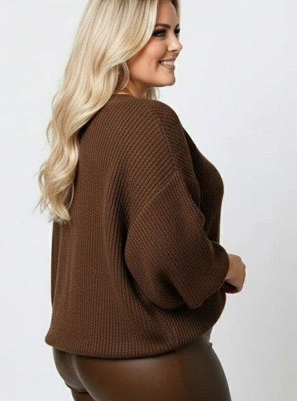 jkthpu-45 Elegant Plus Size VNeck Knitwear Festive Holiday Gift