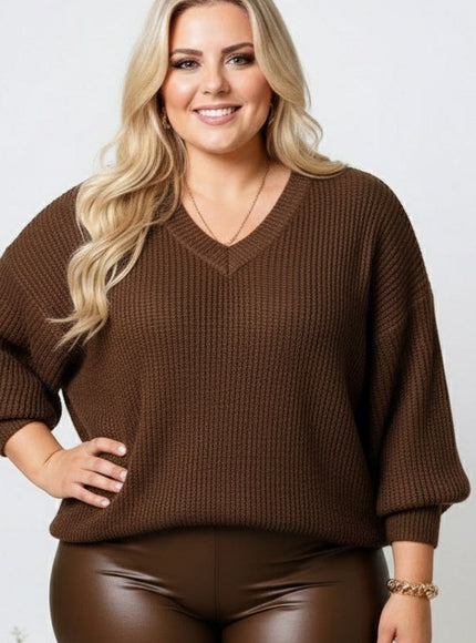 jkthpu-45 Elegant Plus Size VNeck Knitwear Festive Holiday Gift